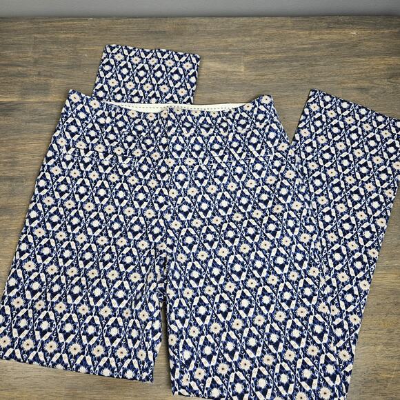 Anthropologie The Essential Collection Pant Blue Geometric Pattern Ankle Size 0 - Picture 1 of 8